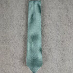Izod Men's Very Light Blue, White, Blue Square Patterned 100% Silk Necktie